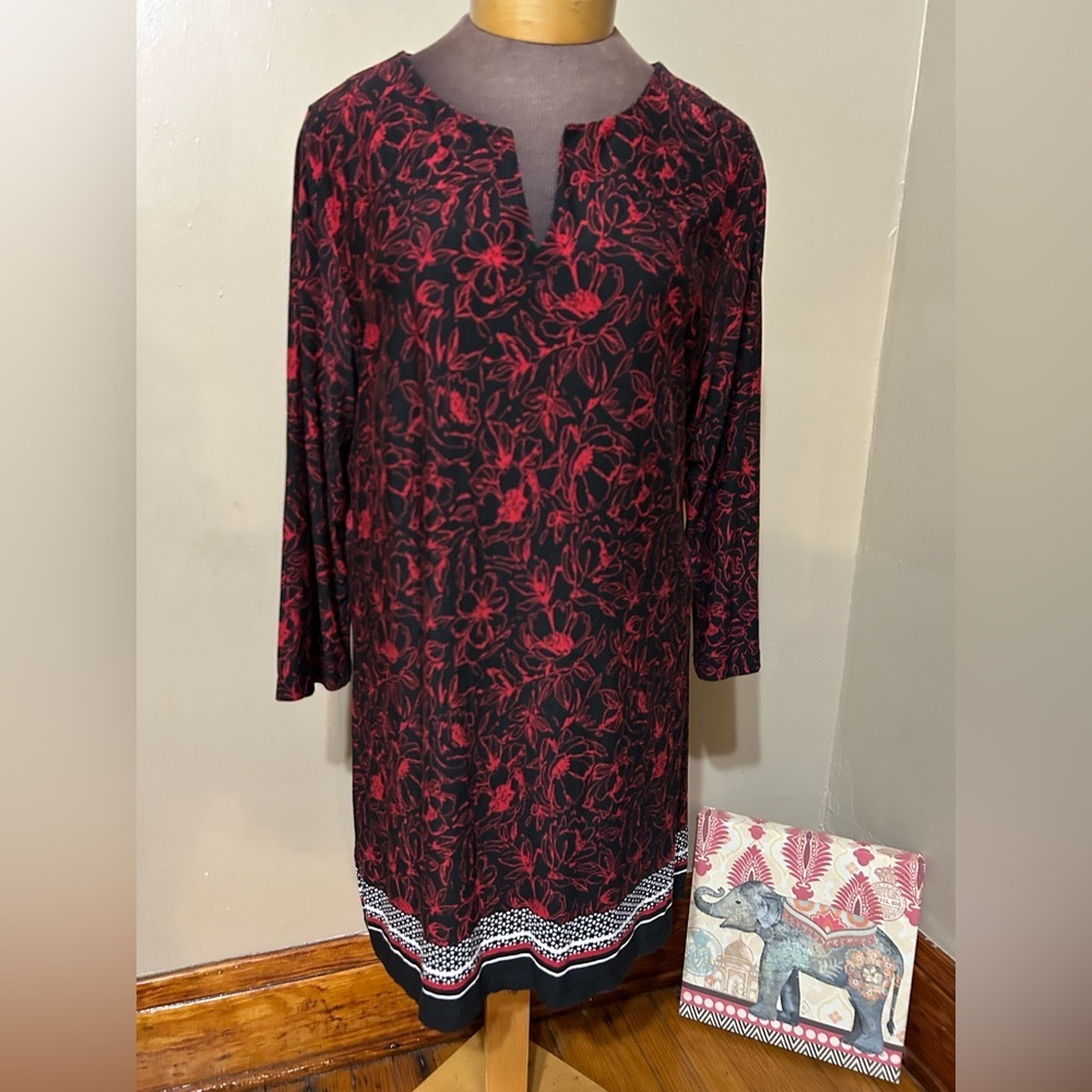 Long Tall Sally Floral A Line Tunic Dress Large Red Black Office, Date night